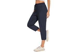 Choosefree Women Casual Capris 21" with Deep Zipper Pockets Drawstring Comfy Tapered Sweatpants for Golf Athletic Travel Work