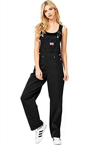 Revolt women s juniors baggy straight leg twill overalls (l, blac…