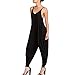 Dreamskull Women's Punk Spaghetti Strap Jumpsuit V Neckline Comfy Loose Harem One Piece Romper(Black)