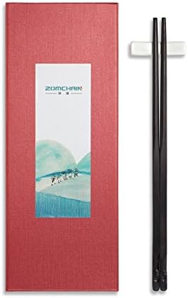 Chopsticks Reusable Natural Ebony with Holder and Carrying Bag to Go Gift Set 1 Pairs Black Chinese Style by Zomchain