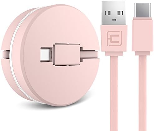 （2 Naissance Retractable USB-C Cable,Type-C Cable to USB 3.0 Cable(3-Pack 3.3ft/1m) for MacBook,Dell XPS 13,HP Elitebook,Samsung Galaxy Note 7, Nexus5X, Google Pixel, LG G5, HTC M10 and More (Pink)