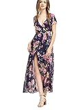 Milumia Women's Vintage Floral Print Split Wrap Maxi Dress X-Large Navy