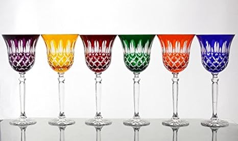 Amazon Com Set Of 6 24 Lead Crystal Multi Color Wine Glasses W Caro Cut Hand Made Wine Glasses lead crystal multi color wine glasses w