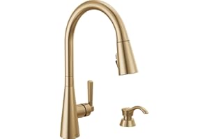 Delta Boyd Brushed Gold Kitchen Faucet with Pull Down Sprayer and Soap Dispenser, Modern Single Hole Kitchen Sink Faucet, Single Handle, Champagne Bronze 19893Z-CZSD-DST