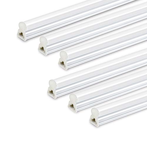 (6 Pack) LED T5 Integrated Single Fixture, 4FT, 2200lm, 6500K (Super Bright White), 20W, Utility Shop Light, Ceiling and Under Cabinet Light, Corded electric with built-in ON/OFF switch