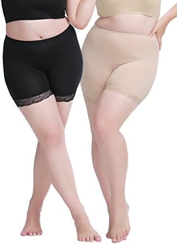 THIN MORE Plus Size Cotton Clothing Lace Boyshorts Panties Pack for Women 6 Pack of 2 Black White