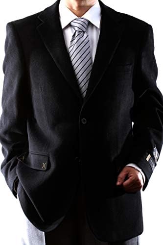 Prontomoda Men's 2 Button Luxury Wool Cashmere Black Sport Coat