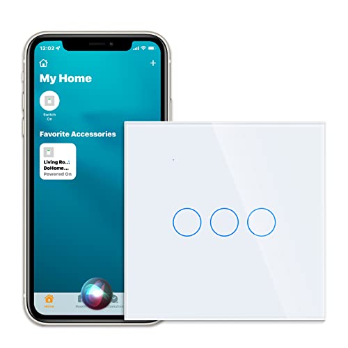 CNBINGO Smart Touch Light Switch, Work with Alexa, Google Home, Apple HomeKit Siri, WiFi Switch with LED Backlight, White Glass Wall Plate, No Neutral Wire Required, 3 Gang, 400 W/Gang