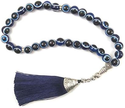 DUOJINZ 10Mm Plastic Evil Eye With Blue Tassel Prayer Beads Tasbih Misbaha Islamic For Wedding Gift