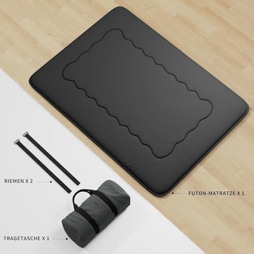 Kiseely Portable Folding Futon Mattress, Tatami Folding Japanese Sleeping Mattress, Portable Sleeping Mat for Dorm with Bag and Strap, Roll Up Camping Floor Mattress (Black HY1, 150 x 200 cm)