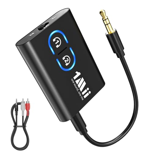 ML300 Trasmettitore Ricevitore Bluetooth 5.3 per TV, Adattatore con Jack Aux 3.5mm, aptX Bassa Latenza & AD & HD Audio con Batteria da 12 Ore per Impianto Stereo, 2 Cuffie, Auto