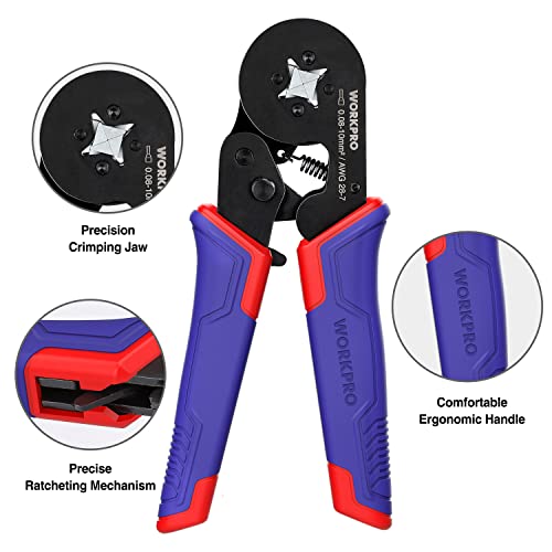 WORKPRO Ferrule Crimping Tool Kit, AWG28-7 Self-adjustable Ratchet Wire Crimping Tool, Crimper Plier Set with 800PCS Wire Terminals Crimping Connectors Wire End Ferrules