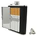 Time Roaming Hip Flask PU Leather Stainless Steel Wrapped With Built-In Cigarette Case (5 Once, Black)