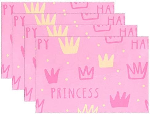 LVOE TTL Set of 6 Place Mats Cartoon Princess Crown Non-Slip Washable Kitchen Heat-Resistant Home Decor Dining Tablemats 12x18in