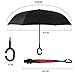 Double Layer Inverted Umbrella, Windproof UV Protection Big Straight Umbrella with C-Shaped Handle and Carrying Bag (Red Daisy)