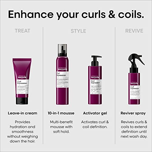 L’ORÉAL PROFESSIONNEL PARIS CURL EXPRESSION 10-IN-1 MOUSSE – MULTI-BENEFITS FOR CURLY AND COILY HAIR – DEFINES AND STRENGTHENS CURLS WITH HEAT PROTECTION, SILICONE, PARABEN AND ALCOHOL-FREE