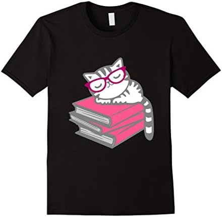 Mens Cat Book Nerd Reader with Glasses Cute Geek Funny T Shirt 3XL Black
