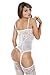 ZIUMUDY Women's Sexy Fishnet Crotchless Strap Floral Bodystocking Stretch Tights (White)