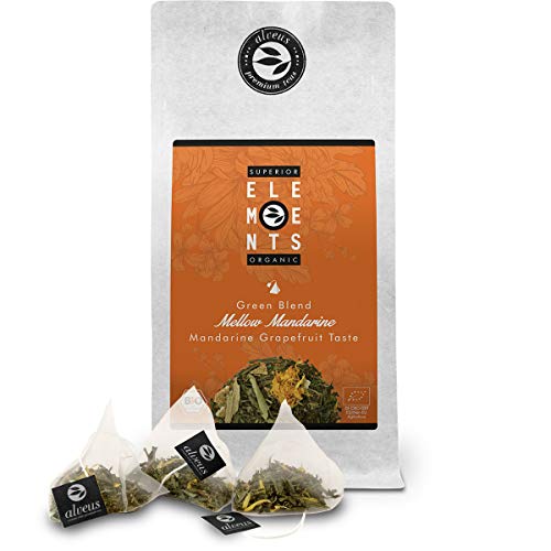 "Mellow Mandarine" Grüner Tee Beutel Bio (15x3g) mit Mandarine Grapefruit Geschmack, Grüntee Aromatisiert in Teebeutel von alveus