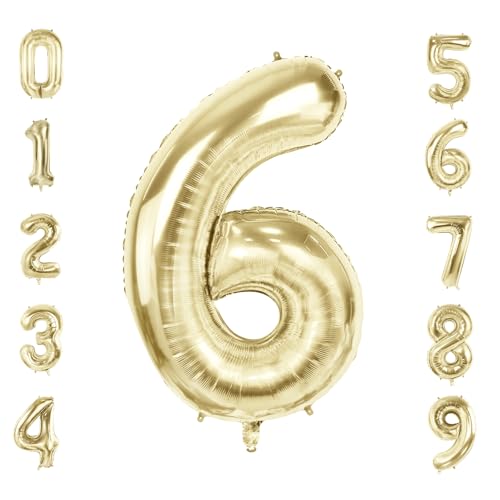 Number 6 Balloons for 6th Birthday Party Decorations, 40" Champagne Gold Foil Helium Balloons, 40 Inch 0-100 Anniversary Supplies for Girls Boys and Daughter Son at Amazon