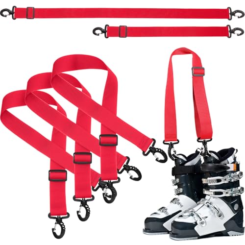 Skylety 4 Pieces Ski Boot Strap Ski Carrier Straps Snowboard Strap Adjustable Shoulder Sling Leash Ice Skates Shoulder Strap Winter Gear Leash Accessory Snowboard Accessories (Red)