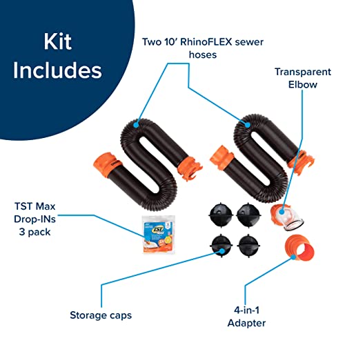 Camco RhinoFLEX 20’ Camper/RV Sewer Hose Kit Clear Elbow w/ Removable