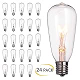 24-Pack Edison Replacement Light Bulbs,7-Watt E17 Screw Base ST40 Replacement Clear Glass Light Bulbs for Outdoor Patio ST40 String Lights, Warm White