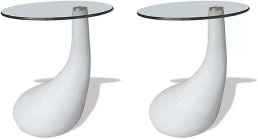 Amazon Com Coffee Table 2pcs Unique Design Coffee Tables With Round Glass Top For Home Living Room Furniture High Gloss White Kitchen Dining