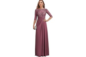 AKLASU Mother of The Bride Dresses Long Chiffon Lace Wedding Guest Dresses for Women Ruched Formal Evening Gown Prom Dress