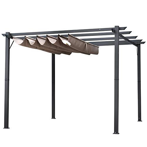 Outsunny Pergola Pavillon Terrassenüberdachung mit Schiebedach Garten Alu Kohlegrau+Kaffeebraun 3x3x2,23 m – Bild 5