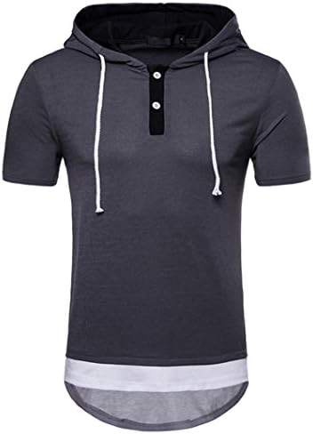 YoursLike Patchwork Hoodie Men's Summer Casual Hooded Short Sleeved 2018 Top Blouse (XXL, Dark Gray)