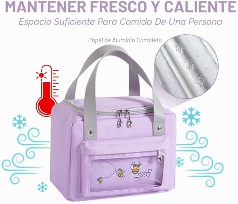 Bolsa Térmica Porta Alimentos 6L Gris, Bolsa Isotérmica para Almuerzo, Bolsa Comida Trabajo, Bolsa Nevera Pequeña con Tela Oxford y Forro Interior de Aluminio, Mujer, Niñas, Colegio y Viaje — foto 5 de 7