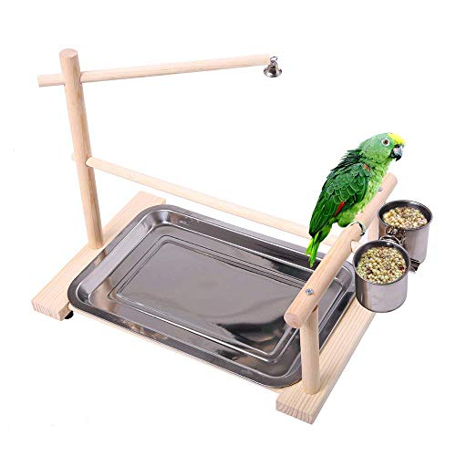 Hypeety Parrots Playstand Bird Playground Wood Perch Gym Stand Playpen Bird Ladders Exercise Playgym with Feeder Cups for Cockatoo Parakeet Cage Accessories Training Toy (Bird Stand)
