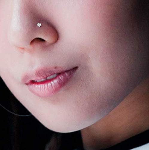 9K Yellow Gold Nose Stud Claw Set 2.5MM Aquamarine Round Crystal Stone 22 Gauge L Bend Nose Stud Piercing Jewellery - Image 5