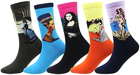 Wish Island Men's 5 Packs Famous Collection Art Painting Cotton Crew Socks