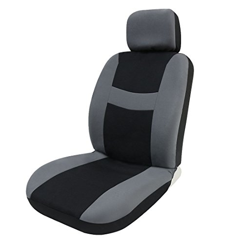 Copap 8pcs Car Seat Covers Black & Gray Universal Fit for Trucks, SUVS & Vans w/Storage Bag Airbag Compatible Detachable Headrest