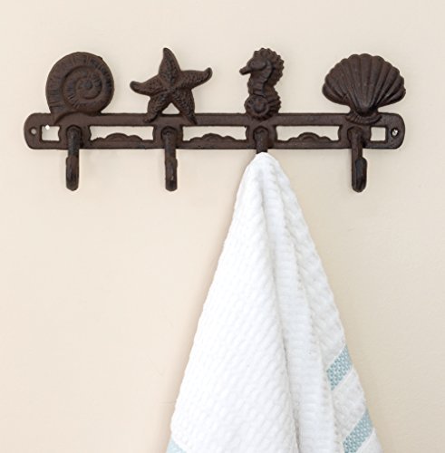 Vintage Seashell Coat Hook Hanger by Comfify | Rustic Cast Iron Wall Hanger w/ 4 Decorative Hooks |  - //medicalbooks.filipinodoctors.org