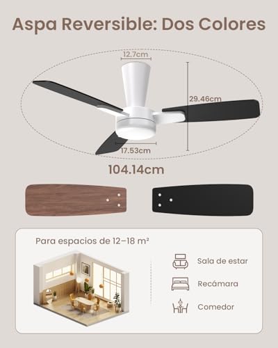 Airwit Ventilador de Techo con Luz LED, 41 Pulgadas, Motor DC Silencioso, 3 Aspas, Abanico de Techo Moderno con Control Remoto para Interior Acabado En Madera Amarilla, Color Madera Oscura