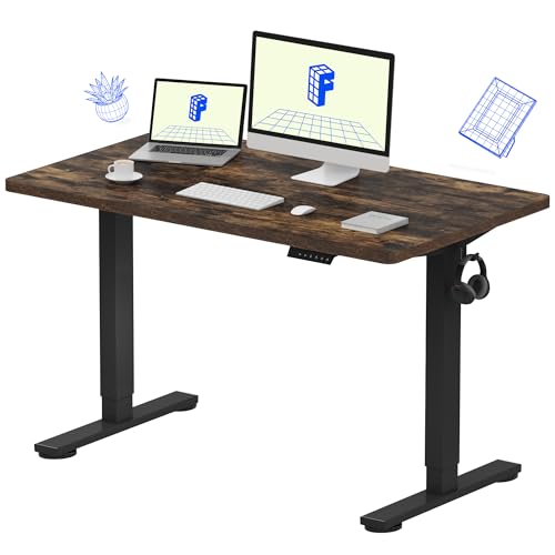 FLEXISPOT EN1 Whole-Piece Standing Desk, 48x24 Electric Sit Stand Desk for Home Office (Black Frame + Rustic Top, 2 Packages)