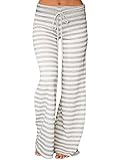 LOSRLY Women Plus Size Striped Wide Leg Drawstring High Waist Palazzo Yoga Pants