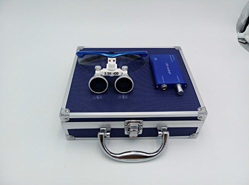 WorKing 3.5x 420mm Working Distance Surgical Binocular Loupes Optical Glass with LED Head Light Lamp+Aluminum Box Blue