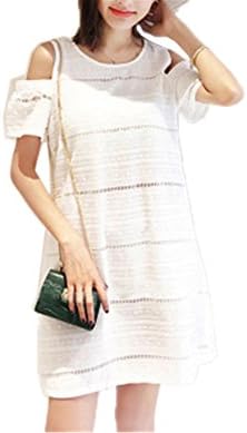 LIU Zhen Summer Mini Dresses Big Yards Simple Pure Color Hollow Out Slim White XL