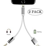 Lightning Adapter Cable Charge,iPhone 7 / 7 Plus Adapter AIMIGAO iPhone 7 / 7 Accessories 2 in 1 Lightning Adapter Cable Charge and Headphone Splitter(IOS 10.3)(Silver)(2pack)