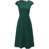 Women Summer Short Sleeve Split Hem Dress Casual Round Neck with Side Slit Fit Mini Dress for Beach Vacation