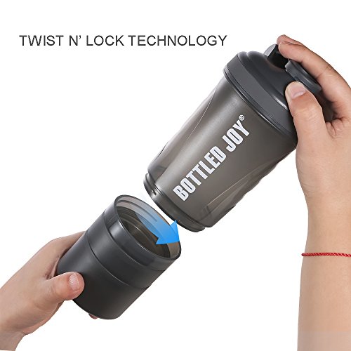 3 in 1 Protein Shaker Bottle BPA-Free Sports Water Bottle With Twist and Lock Storage Leakproof Mix Shake Bottle 20 oz 600ml Gray - Thumbnail 4