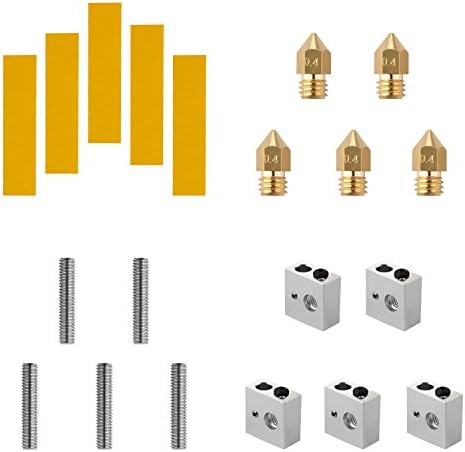 20 Pcs/Set Extruder Tube(5Pcs)+Extruder Nozzle(5Pcs)+Aluminum Heater Block(5Pcs)+Heating Block Cotton(5Pcs) for MK8 Makerbot Anet A8 3D Printer