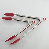 KibbiX Premium Silicone Kitchen Tongs 2 Pack Of One 9-Inch And One 12-Inch; Cherry Red Color. Comfortable And Affordable. Professionally Built For The Serious Cook