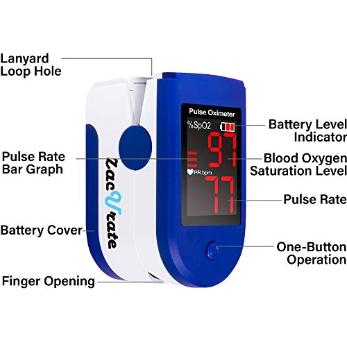 Zacurate Fingertip Pulse Oximeter Blood Oxygen Saturation Monitor with Batteries and Lanyard