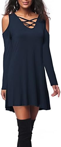 Bauihr Women's Long Sleeve V-Neck Casual Loose T-Shirt Dress