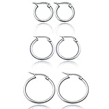 FUNRUN 3-4 Pairs Stainless Steel Hoop Earrings for Women Men Cute Huggie Earrings Piercing Set 10-20MM